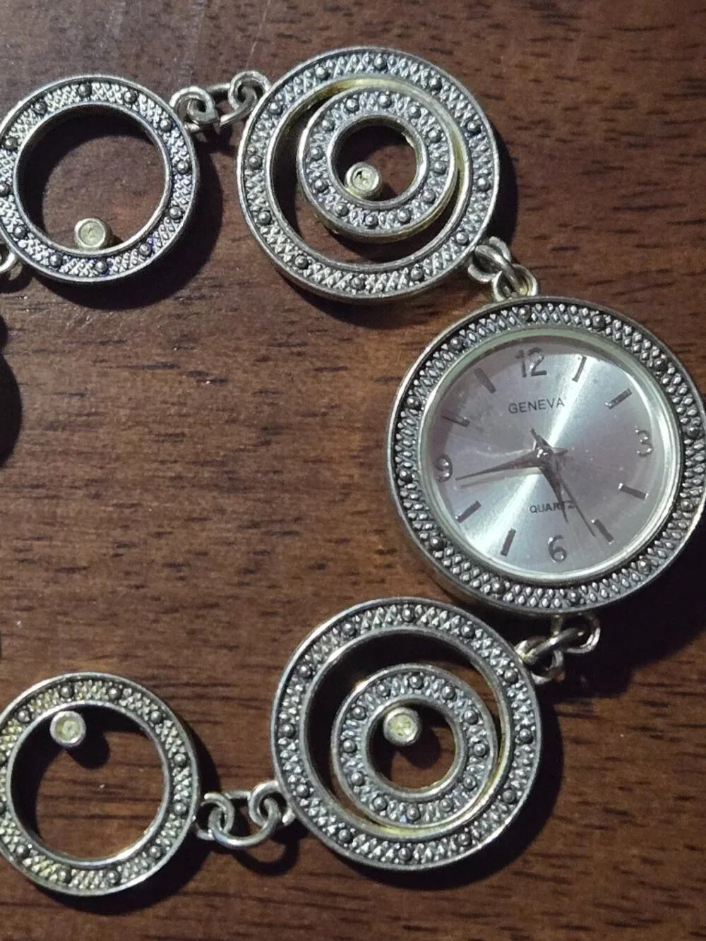 Geneva Womens Bracelet Watch w/Ring Design Band Silvertone 8